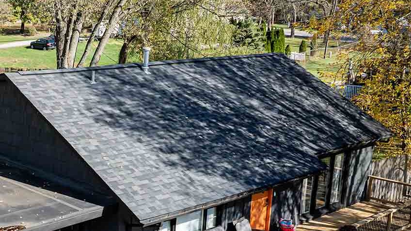 Beaver Roofing installed a midnight black shingle by Malarkey Roofing products in Crown Point, Indiana